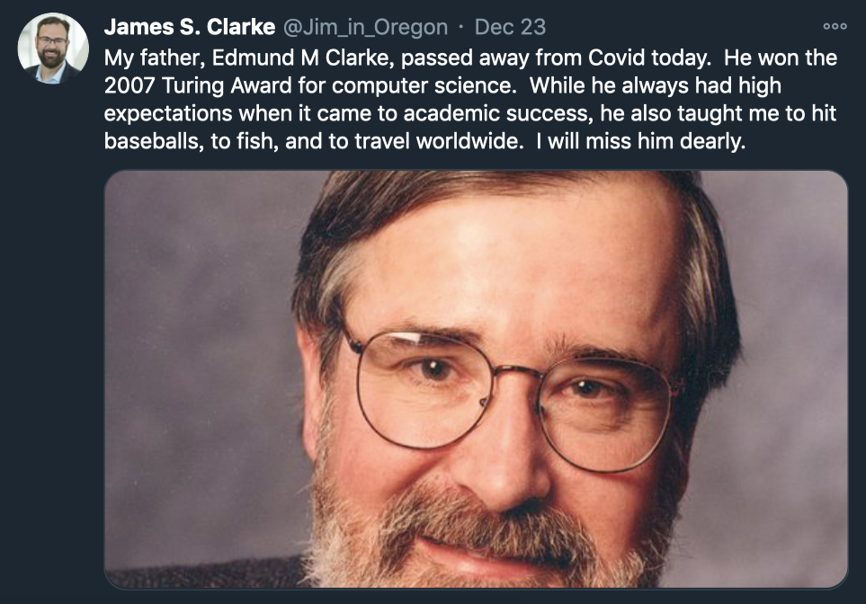 2007图灵奖得主离开了：模型检测先驱Edmund Clarke因新冠逝世